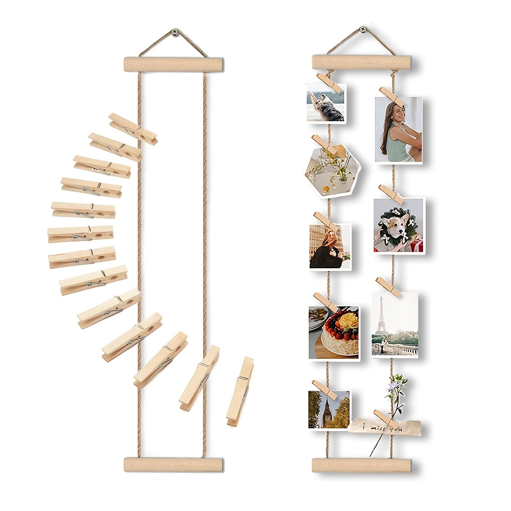 String Tension Clip - Wood Photo Hanging Rope with Wooden